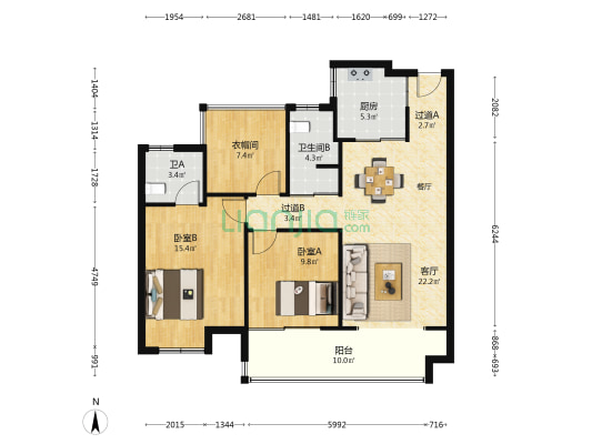悦上湖 2室1厅2卫 106平方