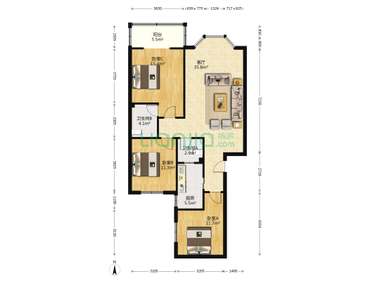 潮蓉苑 3室1厅2卫 112平方