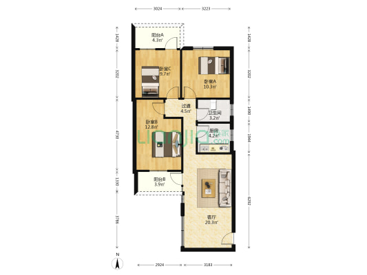 邮电局宿舍 3室1厅1卫 87平方