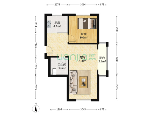 青山绿水东区 1室1厅1卫 68平方