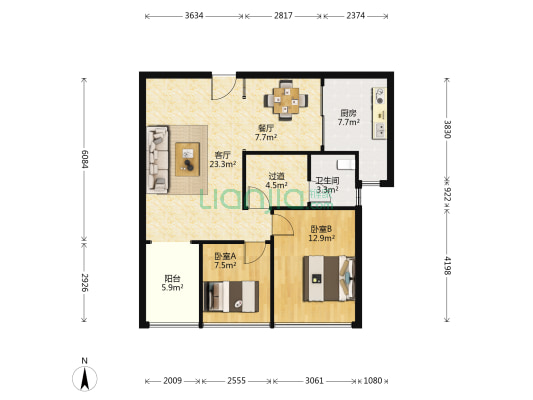 瑞都豪庭 2室2厅1卫 81平方