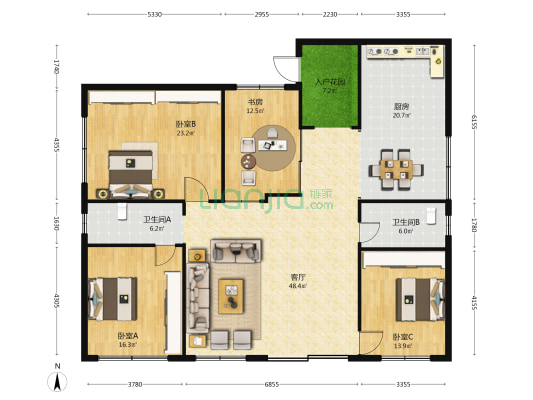 山水富地 4室1厅2卫 170平方
