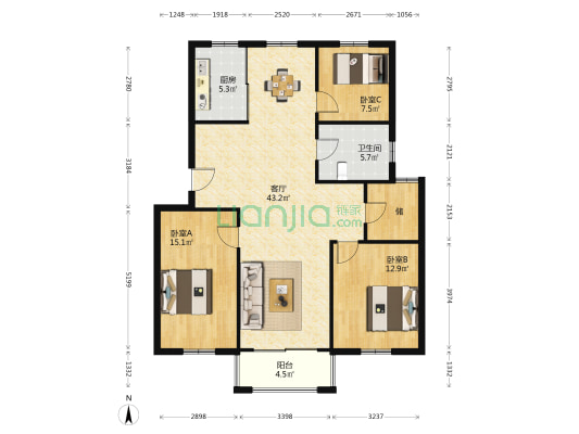 书香水岸 3室1厅1卫 119平方