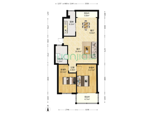 兴学里 2室2厅1卫 83平方