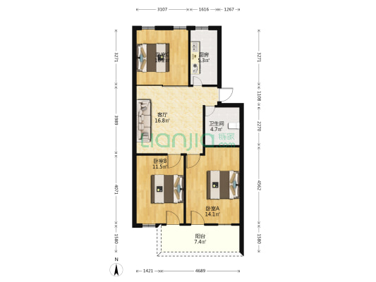 闽江新苑 3室1厅1卫 75平方
