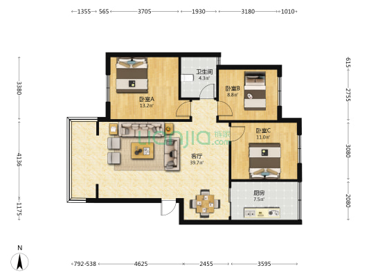 东门广场 3室1厅1卫 98平方