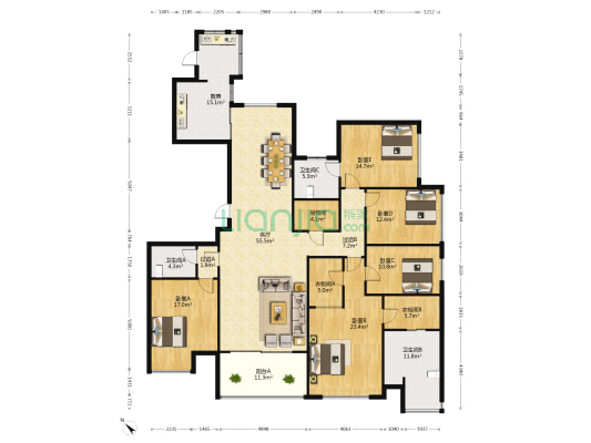仁恒江湾天成 5室1厅3卫 249平方