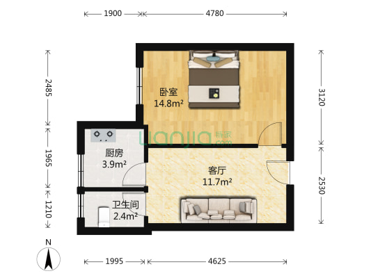 分部街 1室1厅1卫 34平方