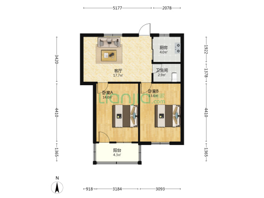 鳌江路5号教师楼 2室1厅1卫 66平方