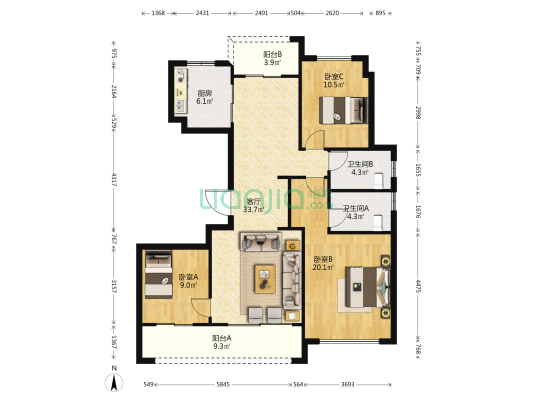 明月兰庭 3室1厅2卫 127平方