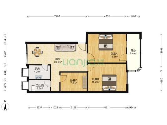 食品工业公司综合楼 3室1厅1卫 95平方