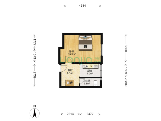 民主北街22号院 1室1厅1卫 36平方