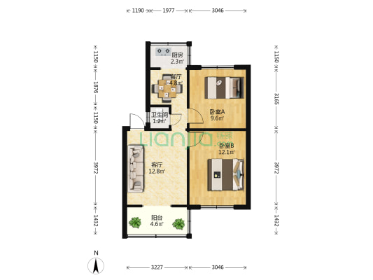 中共昆明市委党校教职工宿舍 2室2厅1卫 49平方