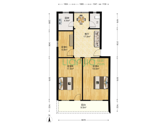 工商局职工宿舍 3室1厅1卫 90平方