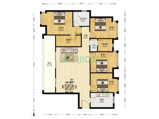 中建龙玺台 4室1厅2卫 164平方