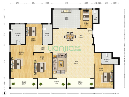 凤栖春澜苑 5室2厅4卫 268平方