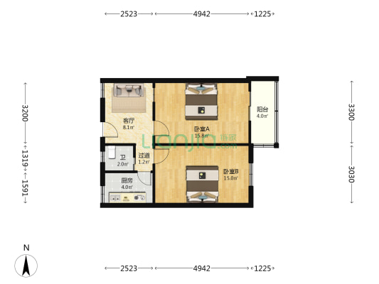 汉正小区 2室1厅1卫 63平方