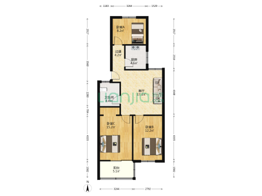 苗圃街11号院 3室1厅1卫 85平方