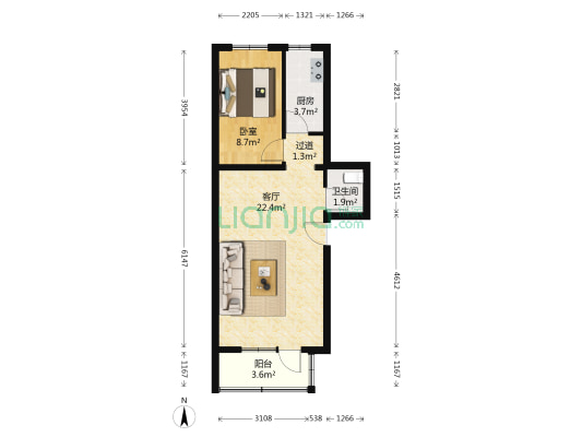 三间房南里7号院 1室1厅1卫 53平方