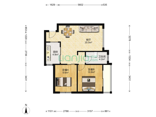 紫气钟山 2室1厅1卫 66平方