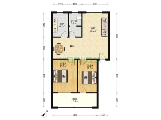 中国银行樊东支行家属院 2室1厅1卫 89平方