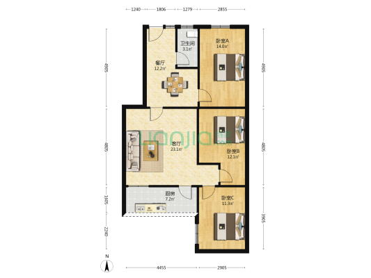 培新教师楼 3室2厅1卫 90平方