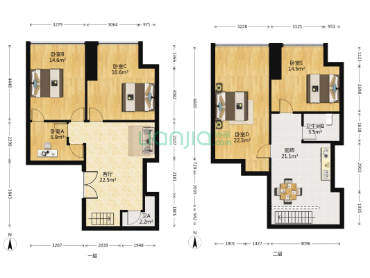 阳光新业中心 5室1厅2卫 87平方