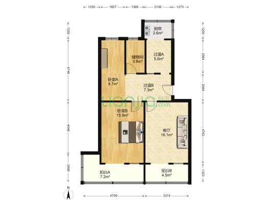 中国银行宿舍 2室1厅0卫 80平方