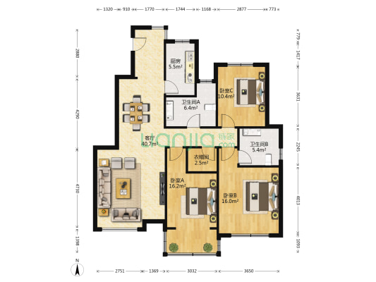 宏泰美树 3室1厅2卫 131平方