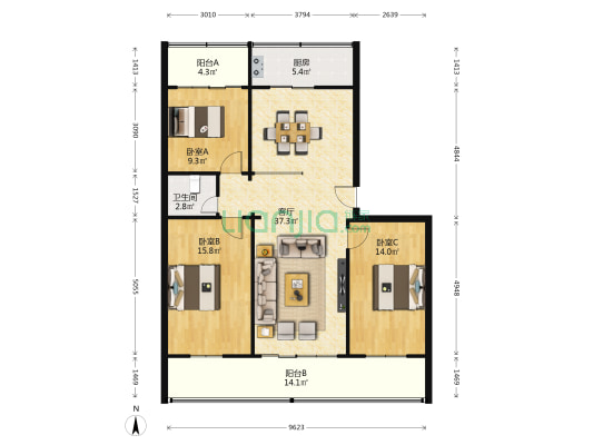 甘肃省广播电视学校家属院 3室1厅1卫 133平方