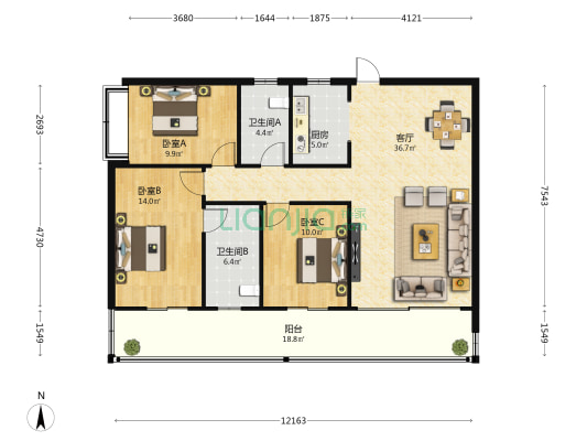 三亚·璞海 3室1厅2卫 133平方