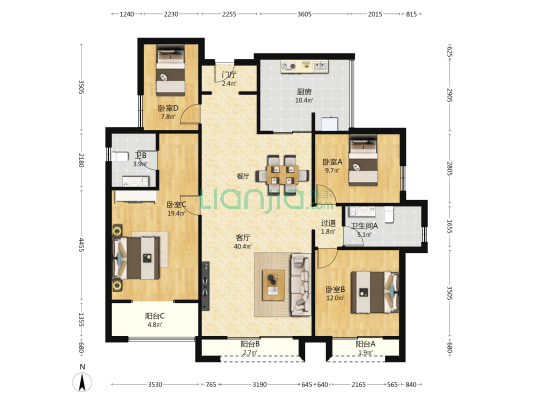 馨园小区 4室1厅2卫 150平方