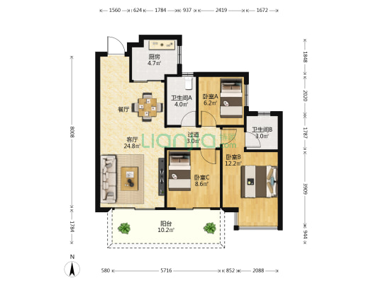 安吉大唐世家 3室1厅2卫 92平方