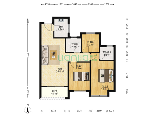 溪上云峰府 3室1厅2卫 89平方