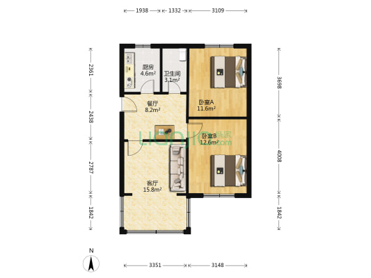 卫欣苑 2室2厅1卫 65平方