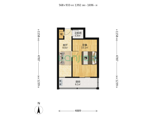 荟臻里 1室1厅1卫 34平方