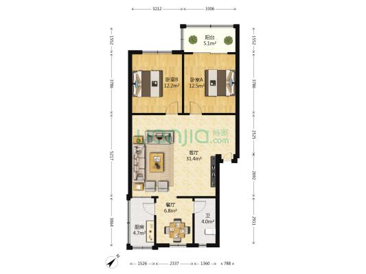 文昌南路154号 2室2厅1卫 89平方