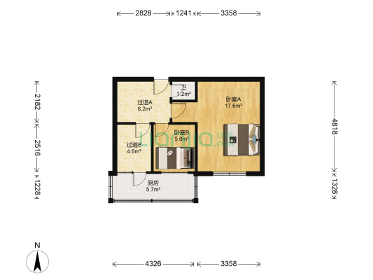 农牧厅宿舍 2室0厅1卫 51平方