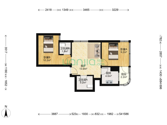 庐山花园 2室1厅2卫 70平方