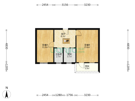 华中路三十八号 2室1厅1卫 54平方