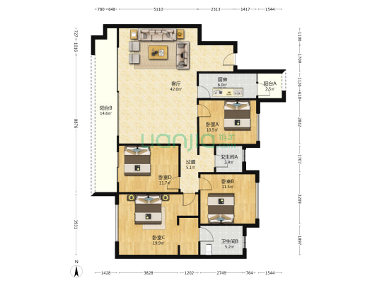 荣盛滨江华府紫麟府 4室1厅2卫 142平方