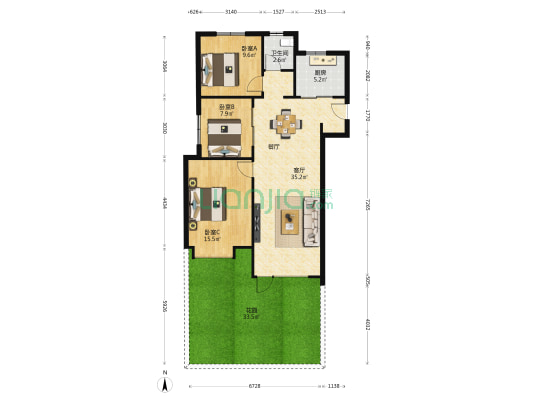 天朗云熙 3室1厅1卫 107平方
