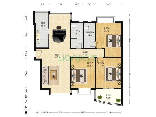 天和国际 3室1厅2卫 138平方