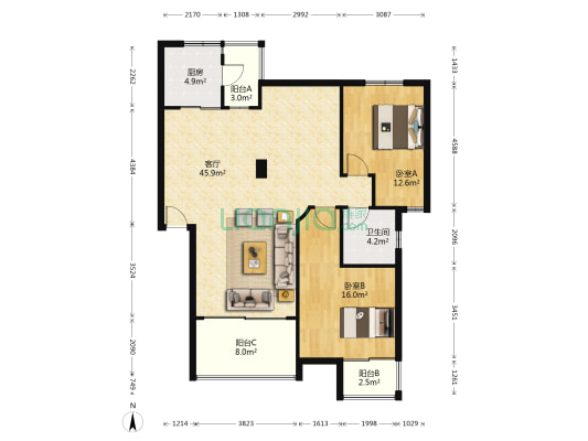 万科四季花城丹桂苑 2室1厅1卫 109平方