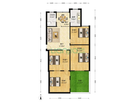 金苑小区 4室2厅1卫 120平方