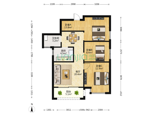 英格兰堡 3室1厅1卫 79平方