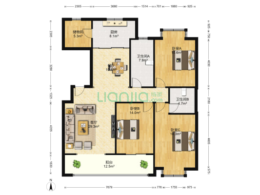 锦绣嘉园 3室2厅2卫 152平方