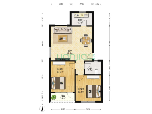 水秀花园 2室1厅1卫 76平方