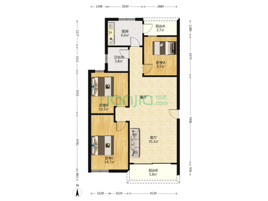 三乐邨 3室1厅1卫 98平方