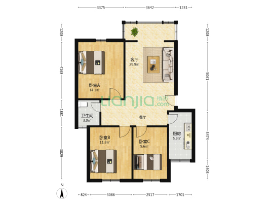 天人路78号 3室1厅1卫 89平方